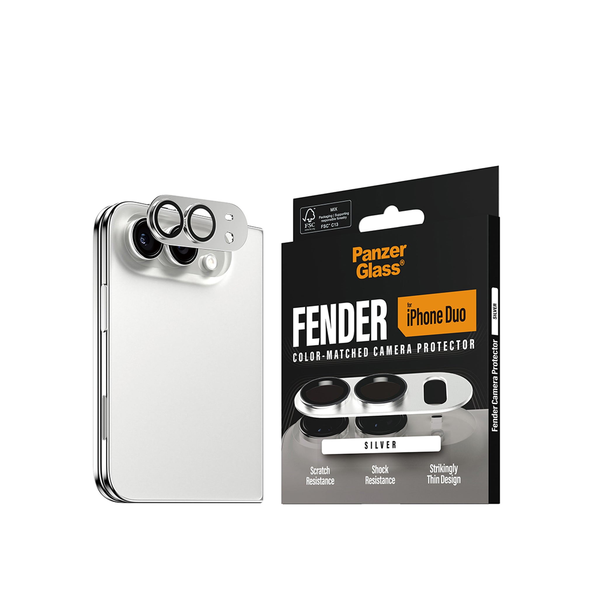 PanzerGlass® Fender Camera Lens Protector Silver iPhone Duo